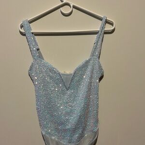 Sparkling Blue Sequin Bodysuit